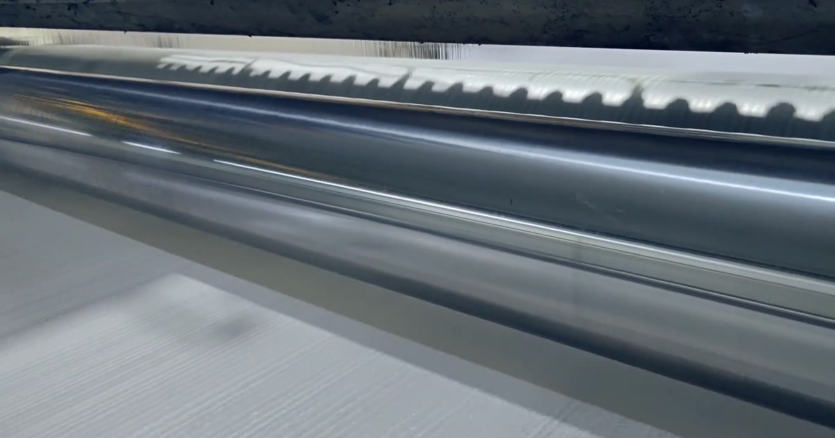 Close-up of protective film production